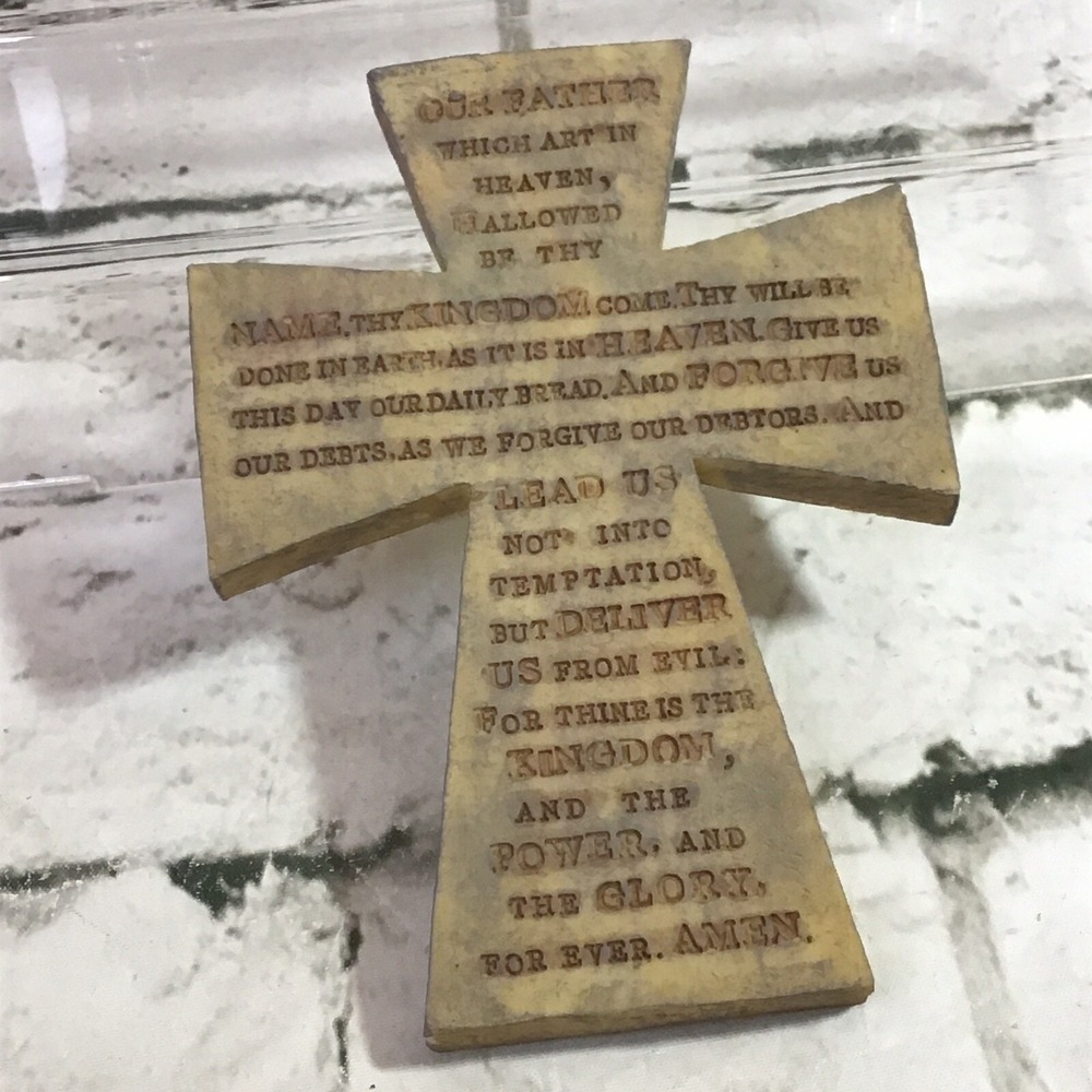 The Lord's Prayer Etched Resin Cross Crucifix Christian Devotion Wall Decor VTG